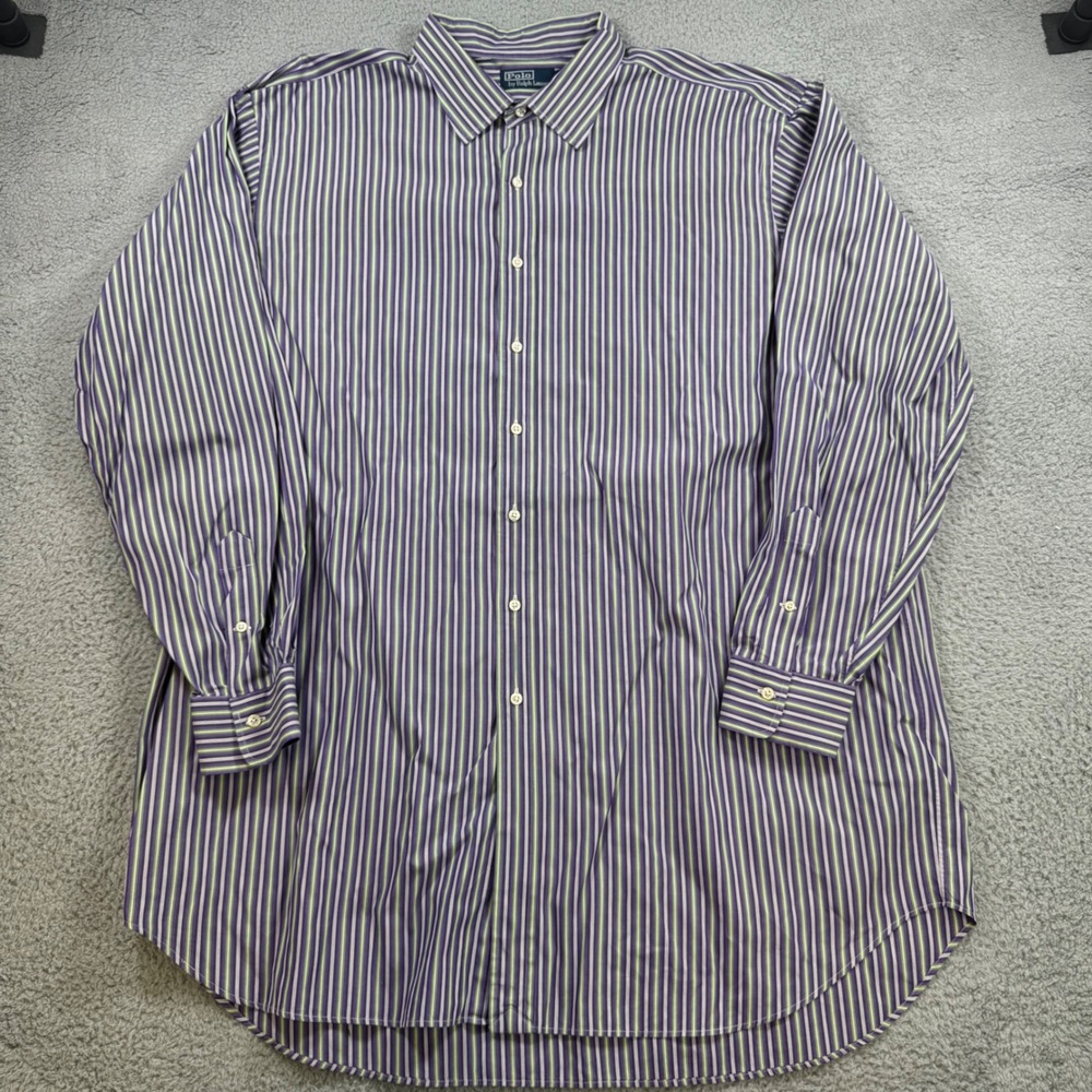 Polo Ralph Lauren Mens 3LT Tall Purple Green Striped Long Sleeve Button Up Shirt